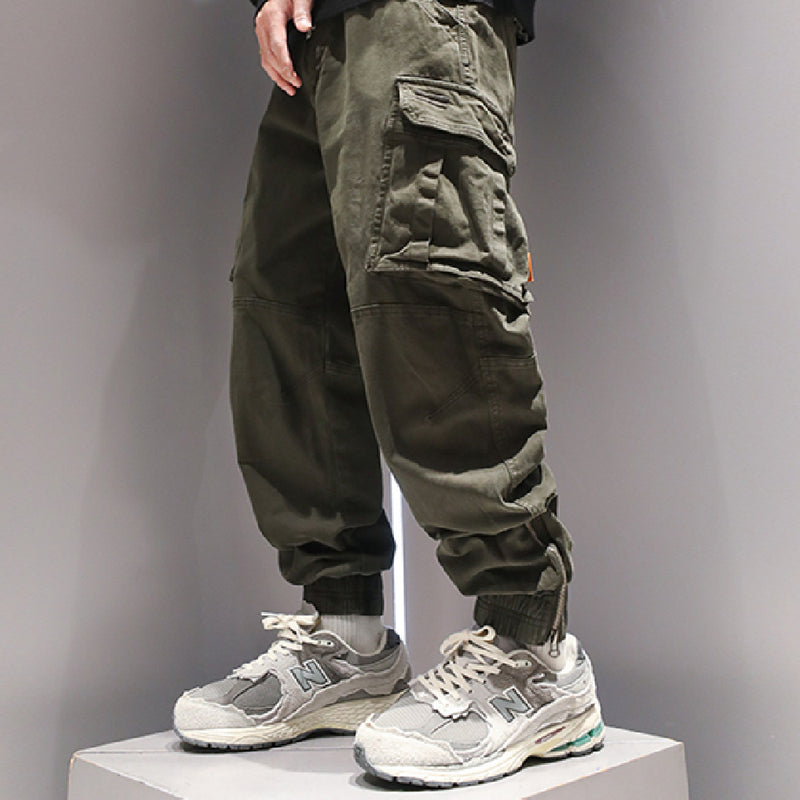 Contemporary Zipper Cargo Pants - Unique Foot Binding Design for Modern Men