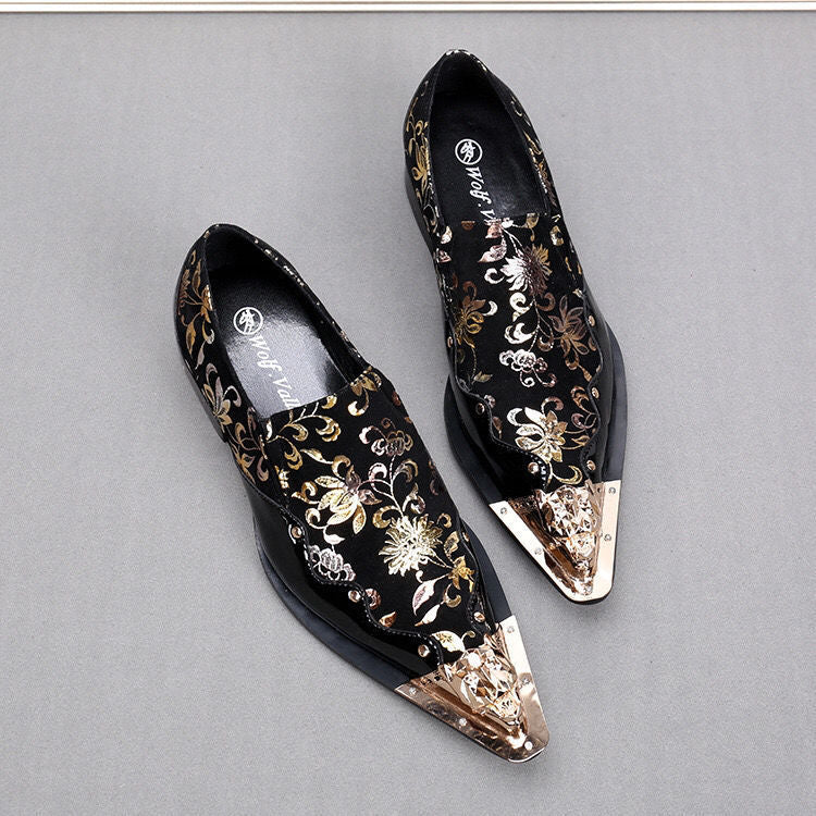 Premium Men's Pointed Toe Leather Dress Shoes - Gold Fashion Business Footwear