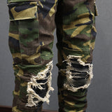 Men's Camouflage Distressed Jeans - Mid-Rise Cotton Casual Pants