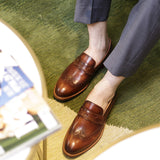 Premium Handcrafted Men's Business Casual Loafers - Carved Leather Dress Shoes