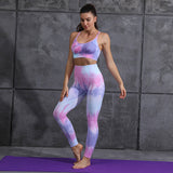 Women's Seamless Tie-Dye Gradient Athletic Set - Quick-Dry Knitted Gym Wear