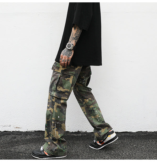 Military-Inspired Splatter Camouflage Cargo Pants