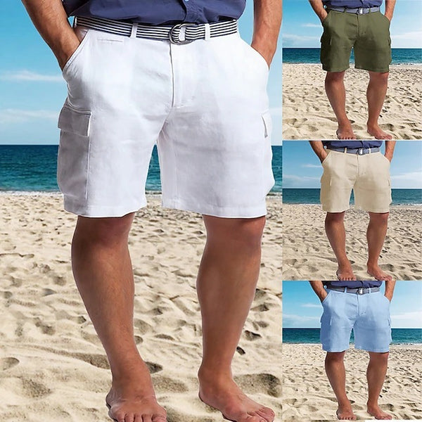 Comfortable Multi-Pocket Straight Leg Shorts - Breathable Cotton Blend for Men