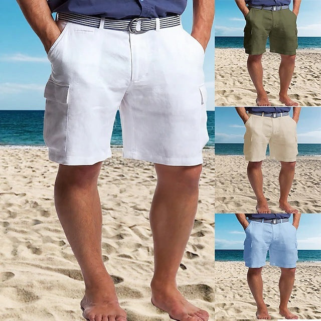Comfortable Multi-Pocket Straight Leg Shorts - Breathable Cotton Blend for Men