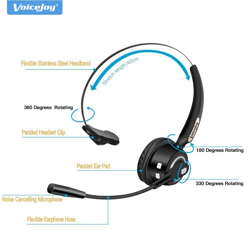 Professional Bluetooth Headset with Noise Canceling Microphone for Truck Drivers & Office Workers