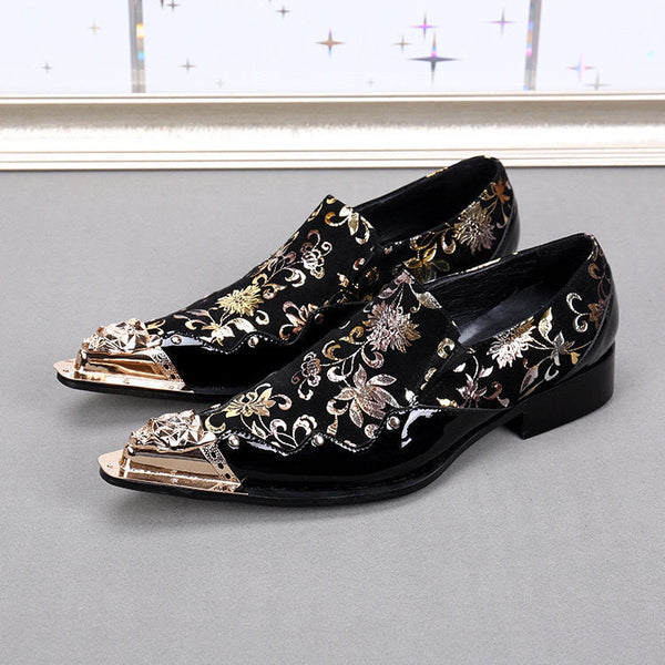 Premium Men's Pointed Toe Leather Dress Shoes - Gold Fashion Business Footwear