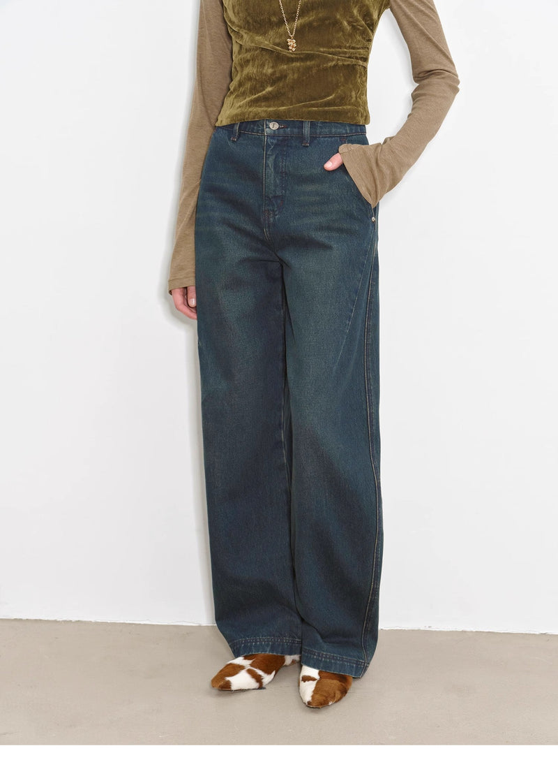 Heavy-Duty Distressed, Slim and Durable Mid-Rise  Cotton Washed Jeans