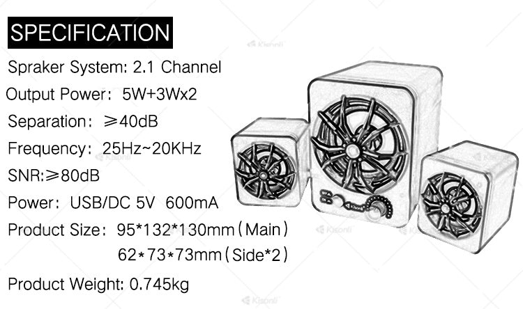 Illuminated USB Computer Speaker - 2.1 Channel Mini Desktop Audio System with Colorful LED Lights
