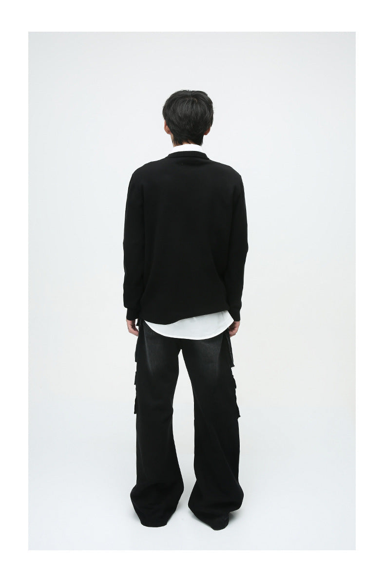 Retro Multi-Pocket Wide Leg Cargo Jeans - Korean Style Men's Tooling Pants