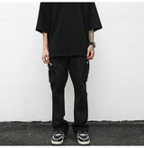 Stylish Black Wide-Leg Cargo Overalls with Multiple Pockets