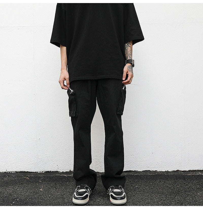 Stylish Black Wide-Leg Cargo Overalls with Multiple Pockets
