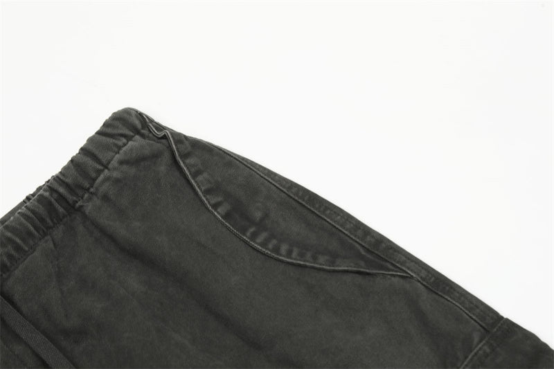 Men's Cotton Cargo Overalls - Pleated Drawstring Straight Leg Pants