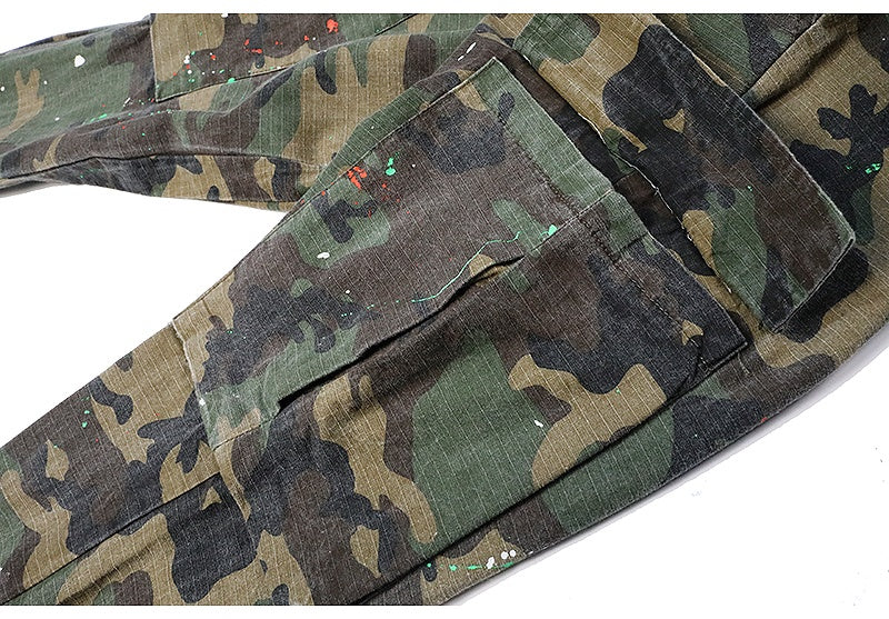 Military-Inspired Splatter Camouflage Cargo Pants
