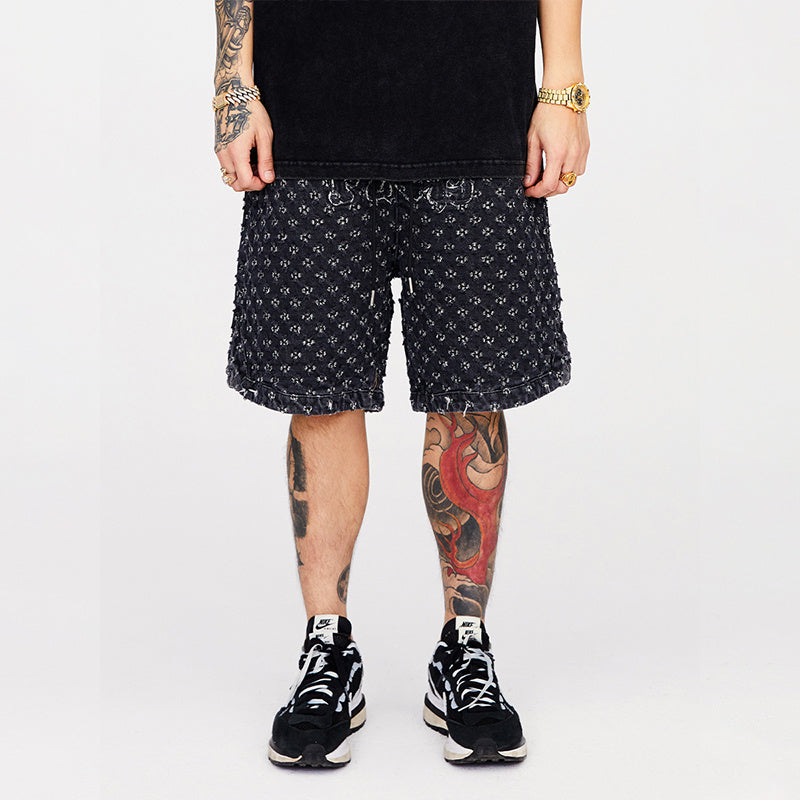 Vintage Distressed Denim Shorts - Casual Frayed Cotton Shorts for Men