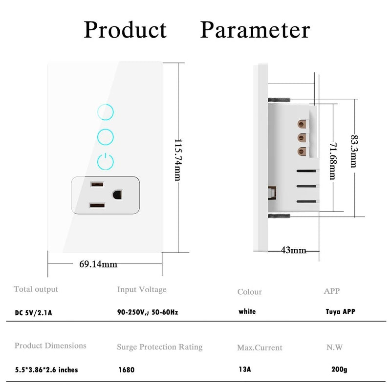 Smart Graffiti Wall Socket Glass Panel Wireless Control