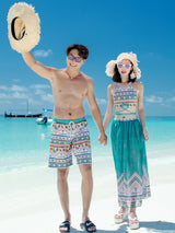Stylish Couple Split Swimsuit Set - Polyester Beach Swimwear for Men & Women