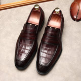 Premium Men's Genuine Leather Business Dress Shoes - Professional Formal Footwear with Crocodile Pattern