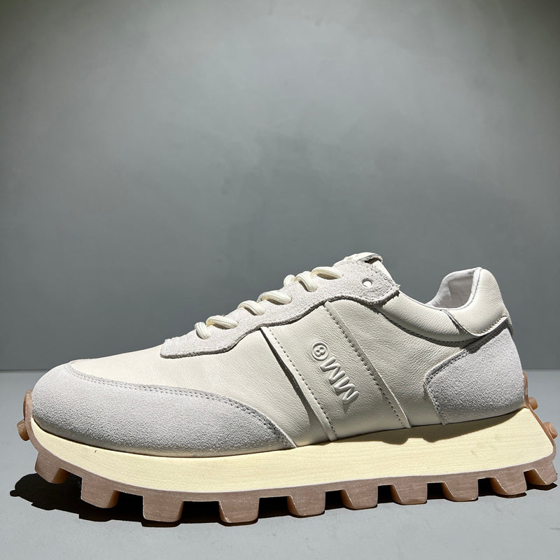 Premium Men's Leather Sports Shoes - Fashion Lace-Up Thick Sole Athletic Footwear