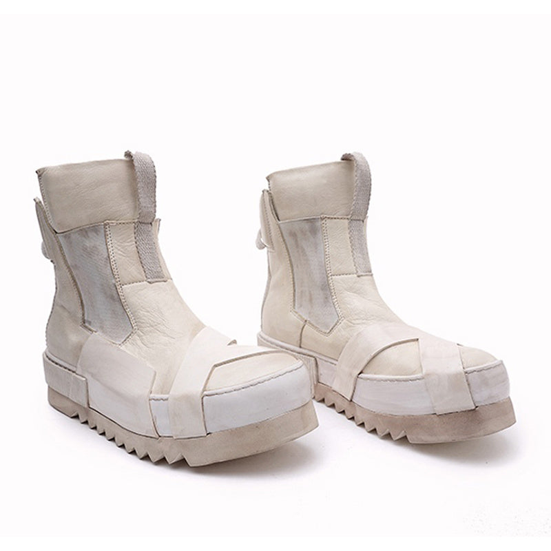 Handcrafted Retro Leather Heightening Casual Shoes - Thick Sole Design