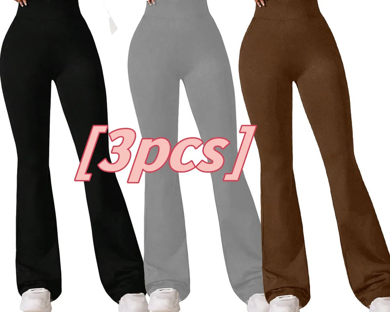 Premium Sharkskin Texture High-Waisted Flare Leggings - 3-Piece Sculpting Yoga Set