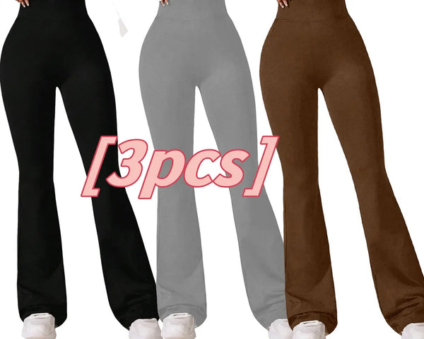 Premium Sharkskin Texture High-Waisted Flare Leggings - 3-Piece Sculpting Yoga Set
