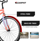 Vélo de plage Cruiser S26204 26 pouces pour hommes et femmes, cadre en acier, transmission monovitesse, conduite confortable en position verticale, plusieurs coloris