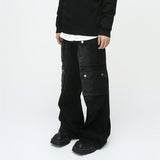 Retro Multi-Pocket Wide Leg Cargo Jeans - Korean Style Men's Tooling Pants