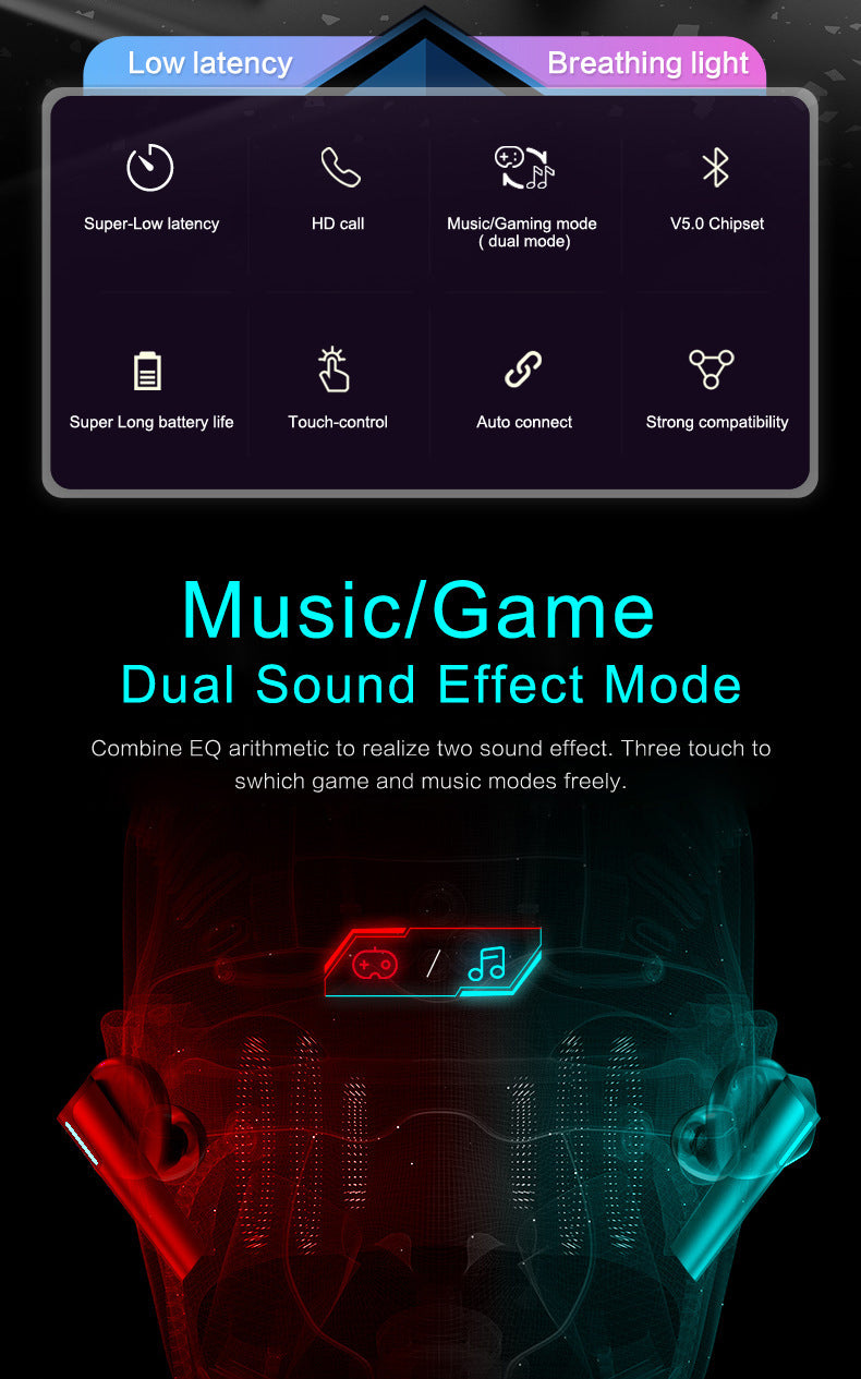Luminous Gaming Bluetooth Headset - Low Latency Wireless Gaming Earbuds with LED Lights