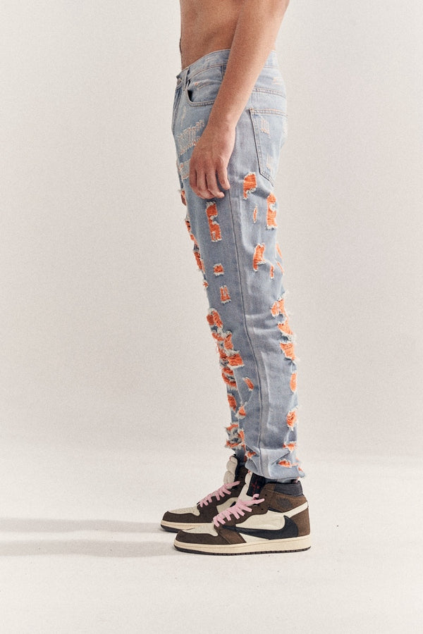 Blue Destruction Beggar Style Jeans