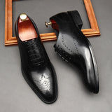 Premium British Leather Oxford Shoes - Men's Pointed Toe Business Formal Lace-Up Dress Shoes