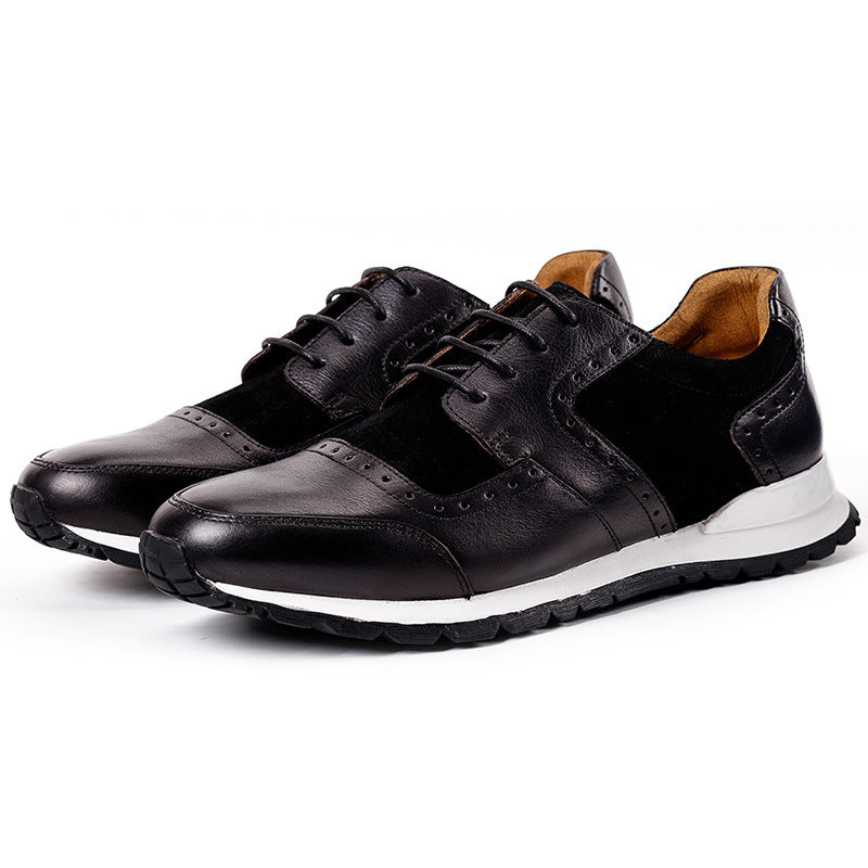 Premium Men's Handmade Breathable Sports Low-Top Leather Shoes - Black Size 39