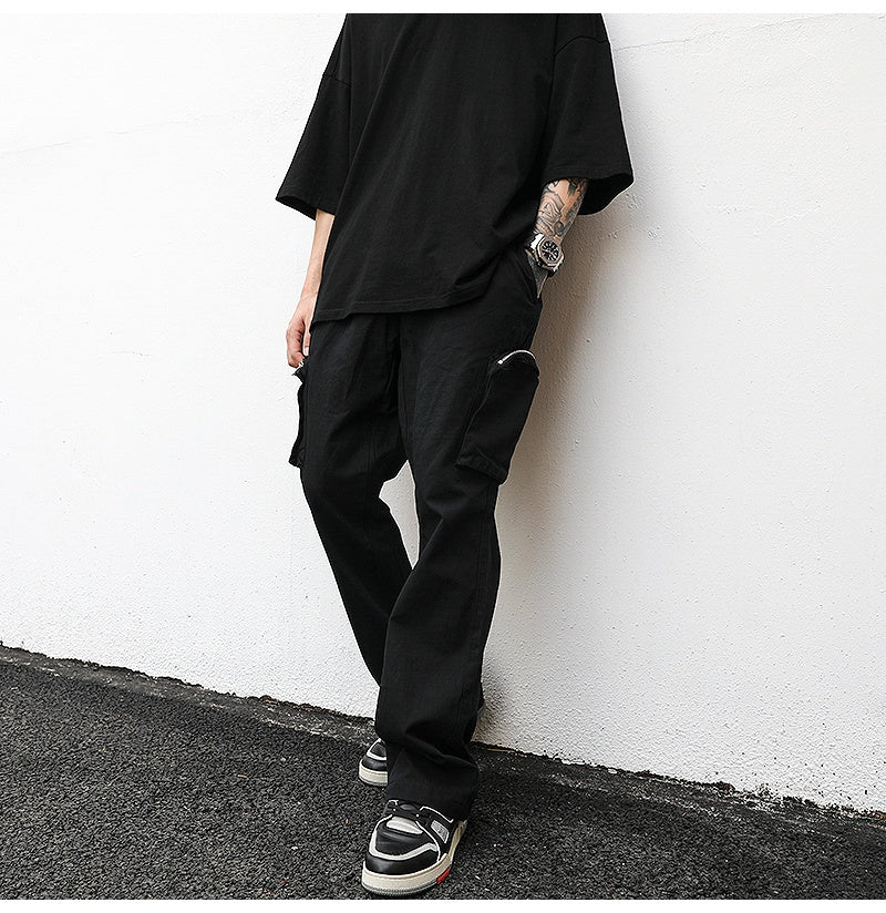 Stylish Black Wide-Leg Cargo Overalls with Multiple Pockets