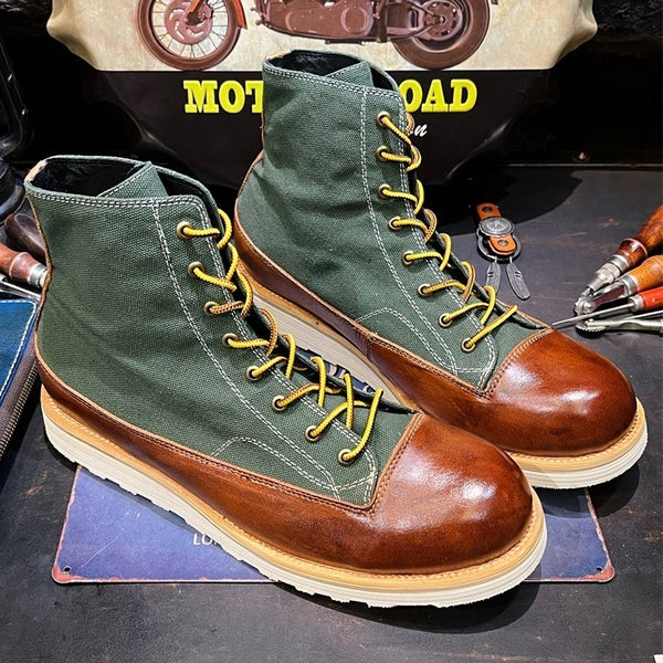 Rugged Vintage Leather Platform Work Boots for Men