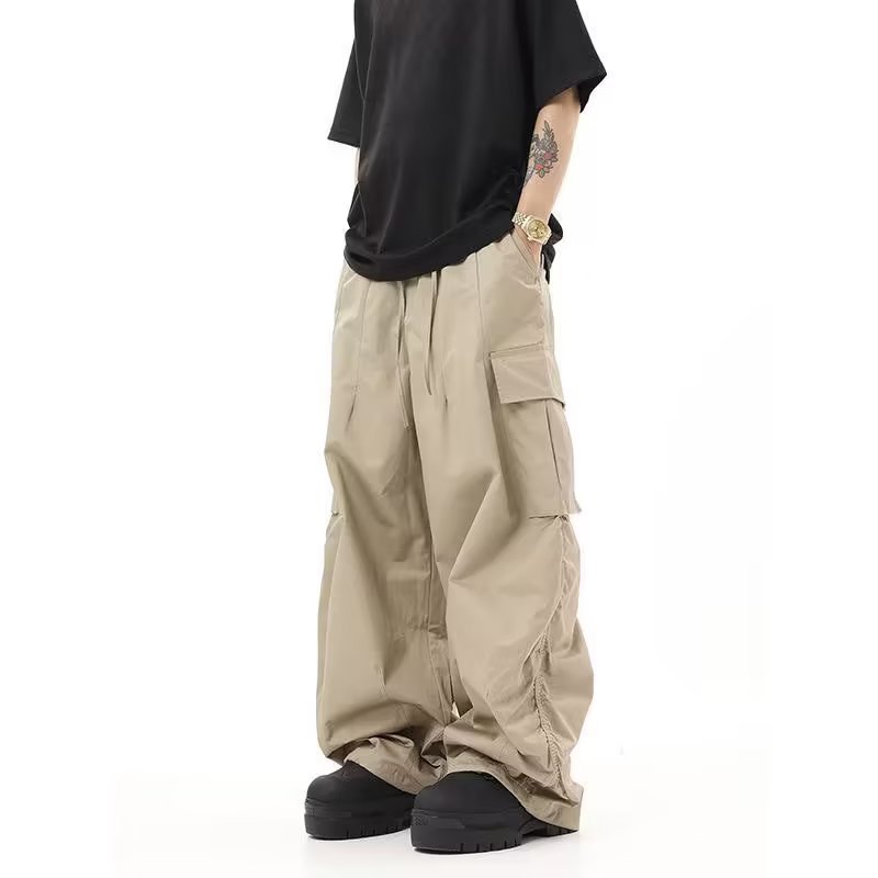 Vintage Multi-Pocket Loose Cargo Pants - Crumpled Style Men's Casual Wear