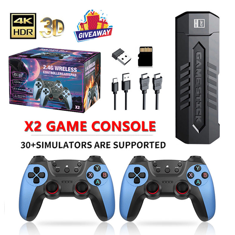 Wireless 4K Gaming Console X2 Blue - Complete Gaming System with Dual Controllers