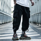 Military-Style Black Cargo Pants - Tactical Paratrooper Design with Multiple Pockets