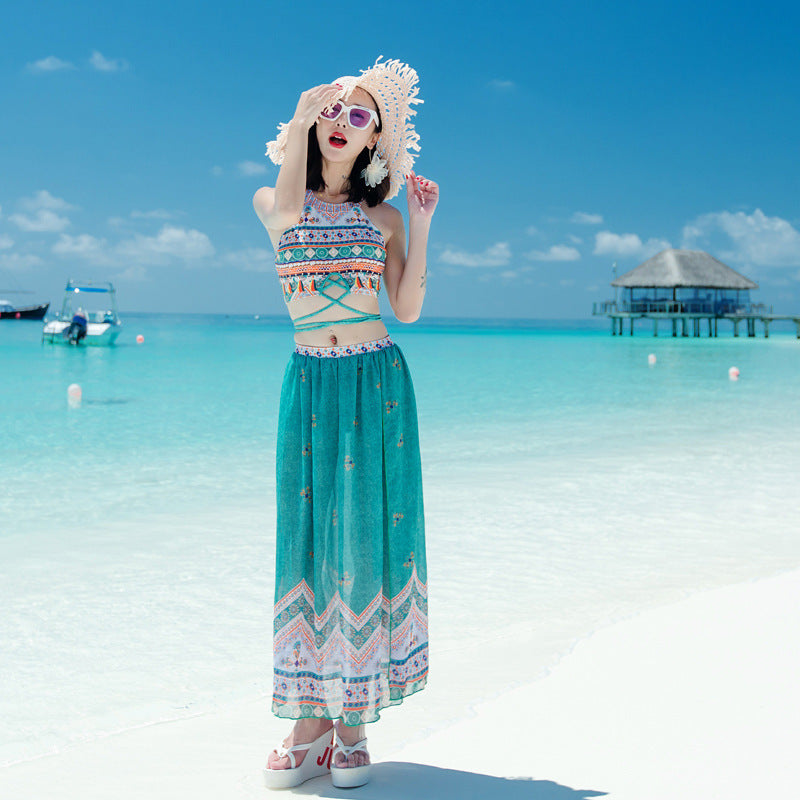 Stylish Couple Split Swimsuit Set - Polyester Beach Swimwear for Men & Women