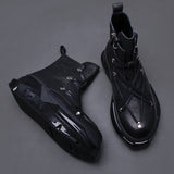 Rugged Leather Martin Boots - Winter Motorcycle Boots with Side Zipper & Thick Sole