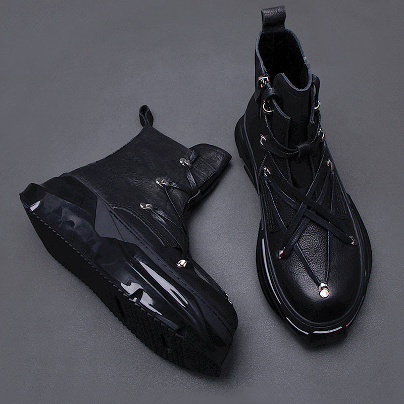 Rugged Leather Martin Boots - Winter Motorcycle Boots with Side Zipper & Thick Sole