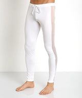 Side-Mesh Athletic Leggings Cotton Lycra Mid-Rise White Workout Pants