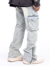Vintage Washed Denim Jeans with Zipper Hem Detail - Men's Casual Pants