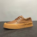 Premium Men's Leather Casual Sneakers - Breathable Cowhide Lace-Up Shoes