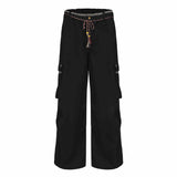 Comfortable Cotton Wide-Leg Workwear Overalls with Ribbon Waist Strap
