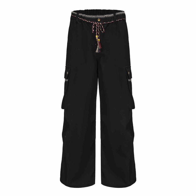 Comfortable Cotton Wide-Leg Workwear Overalls with Ribbon Waist Strap