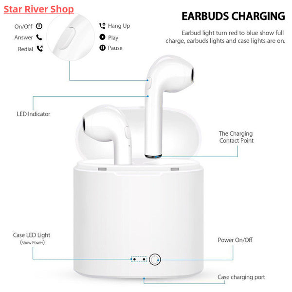 Premium i7s Wireless Bluetooth Earbuds - Gaming Headphones with Semi-In-Ear Design