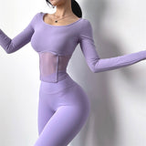 Women's Mesh Panel Quick-Dry Athletic Long Sleeve Top - Breathable Gym Wear