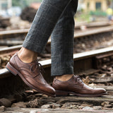 Premium Carved Men's Leather Derby Shoes - Vintage Style Oxford Dress Shoes