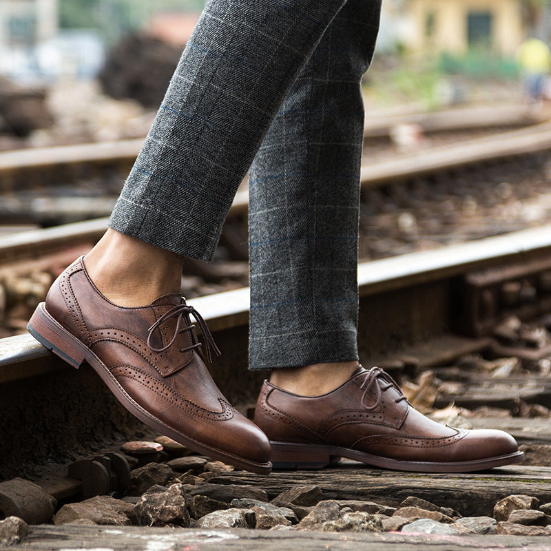 Premium Carved Men's Leather Derby Shoes - Vintage Style Oxford Dress Shoes