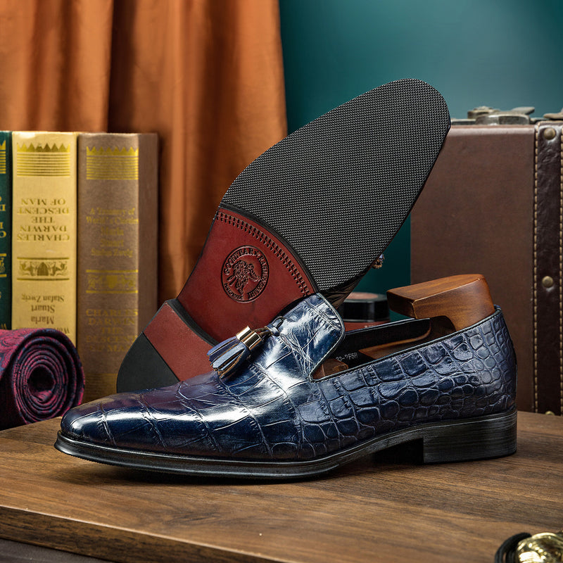 Premium Blue British Leather Business Casual Shoes - Men's Professional Footwear