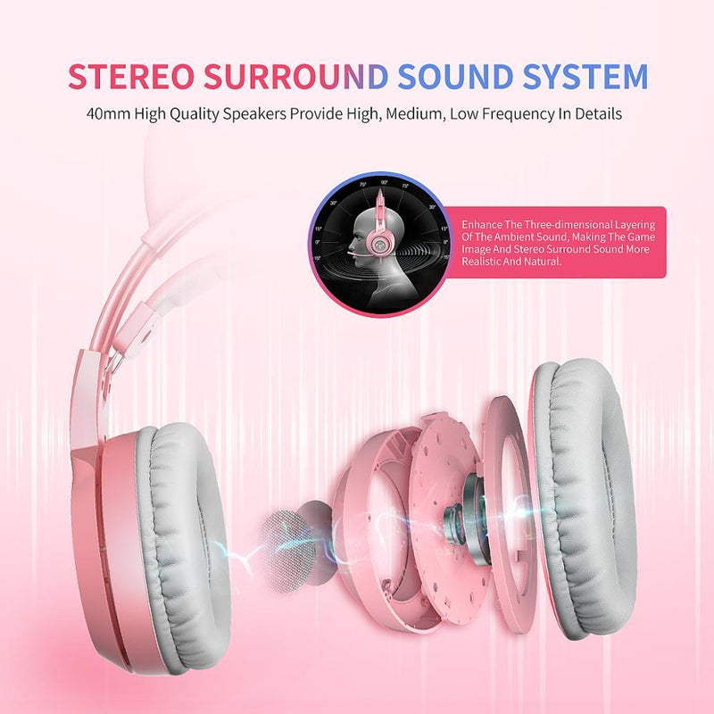 Adorable Cat Ear Gaming Headset - Pink G951s Wired Headphones with Microphone for PC, PS4, Phone & Tablet